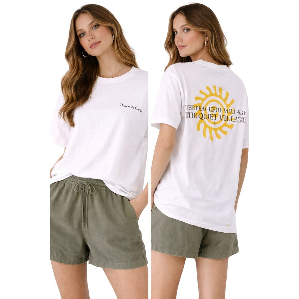 Museum of Peace & Quiet T Shirt White Graphic Back Logo Short Sleeve size Large